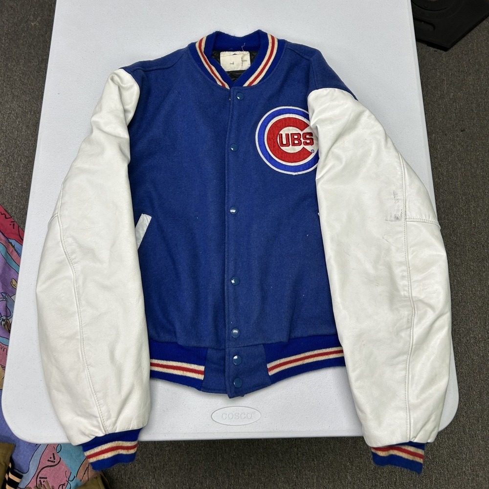 Pyramid Varsity Jacket Mens L Blue Chicago Cubs MLB Leather Wool Bomber USA Made